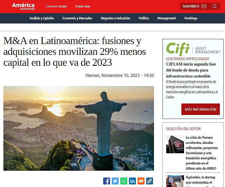 M&A en Latinoamrica: fusiones y adquisiciones movilizan 29% menos capital en lo que va de 2023